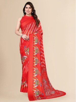 rujave Printed Daily Wear Viscose Rayon Saree(Red)