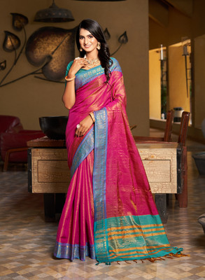 SGF11 Self Design Handloom Tissue Saree(Pink)