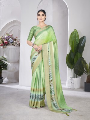 RekhaManiyar Printed Bollywood Crepe Saree(Green)