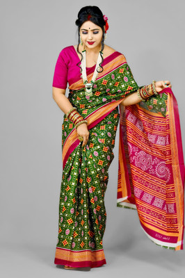Sumit Textiles Self Design Sambalpuri Pure Cotton Saree(Green, Magenta)