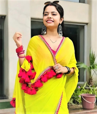jiludi Solid/Plain Daily Wear Georgette Saree(Light Green)