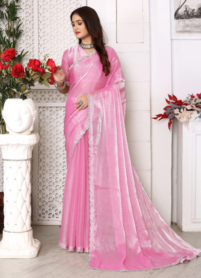 Qviday Self Design Bollywood Silk Blend Saree(Pink)