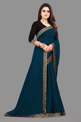 Harbhole Lace Border Solid/Plain, Self Design Bollywood Georgette Saree(Multicolor)