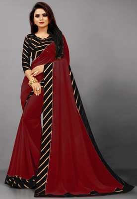 Georgette Saree Striped Bollywood Georgette, Chiffon Saree(Maroon)