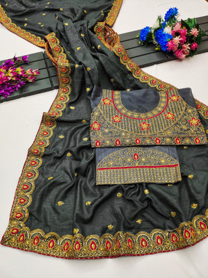 Vraj Textile Embroidered Chinnalapattu Pure Silk Saree(Grey)