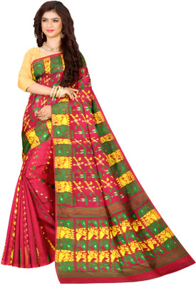 HARE KRISHNA ENTERPRISE Printed Handloom Cotton Silk Saree(Red)