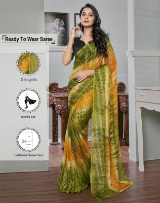 SIRIL Woven, Striped Bollywood Georgette Saree(Green, Yellow)