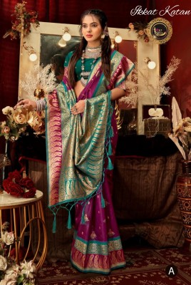 SONGITASAREE Woven Ikkat Pure Silk Saree(Purple)