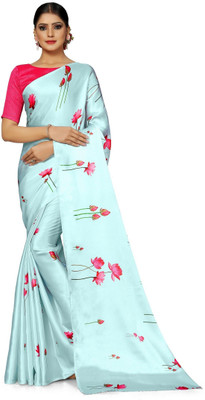 SHREESHA ENTERPRISE Floral Print Bollywood Satin Saree(Blue, Pink)