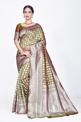 AAGIRI Self Design Banarasi Jacquard, Art Silk Saree(Light Green)