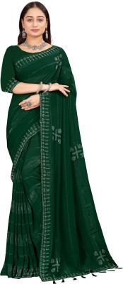 SHREE KRISHNA FASHION PVT LTD Striped Bollywood Chiffon Saree(Green)