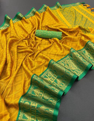 Jbk enterprise Self Design Banarasi Pure Silk Saree(Pack of 2, Yellow)