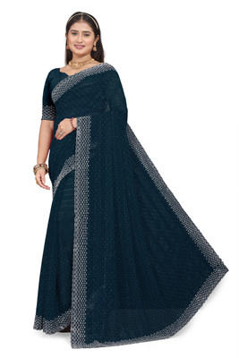 VNENTENTERPRISE Solid/Plain Bollywood Organza Saree(Dark Green)