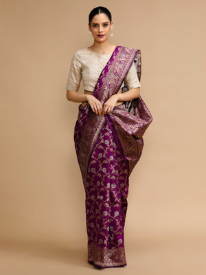 House of Pataudi Woven Banarasi Silk Blend Saree(Purple)