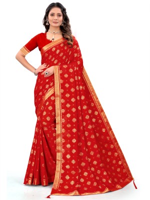 alakh Printed, Embellished Banarasi Pure Silk, Art Silk Saree(Red)