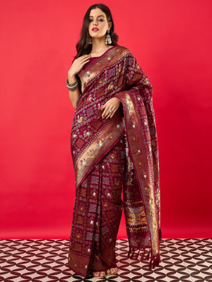Sareemall Woven Bandhani Silk Blend Saree(Maroon)