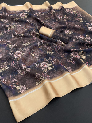 THE URBAN DIVA Digital Print Bollywood Chiffon Saree(Brown)