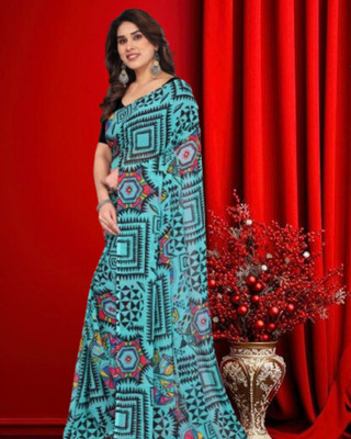 Jayu Printed Bandhani Georgette Saree(Light Blue)