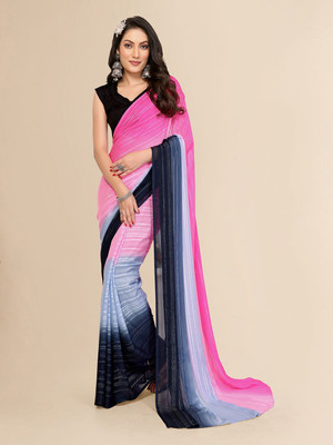Moda Rapido Striped, Self Design Daily Wear Satin Saree(Pink)
