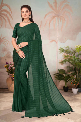 Aadimam Creation Self Design Bollywood Chiffon Saree(Green)