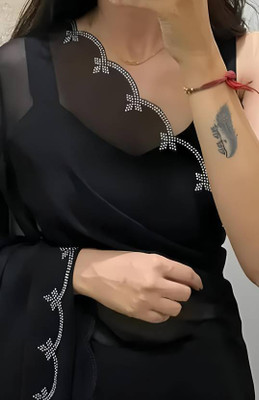 For And Ever Solid/Plain Bollywood Georgette Saree(Black)