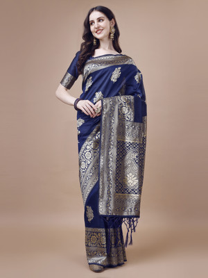 SHRIMAY Woven Banarasi Silk Blend, Art Silk Saree(Blue)