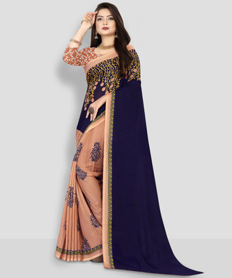 Anand Sarees Printed, Paisley, Floral Print Daily Wear Georgette Saree(Blue, Beige)