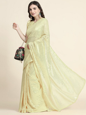 Clemira Embroidered Bollywood Georgette Saree(Cream)