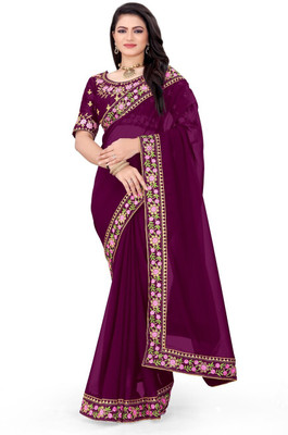NAKSHCRETION Solid/Plain Bollywood Georgette Saree(Magenta)