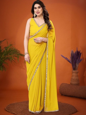Elite Fashion Embellished, Solid/Plain Bollywood Georgette Saree(Yellow)