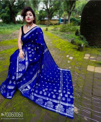 SMRITI HANDLOOM Woven Handloom Cotton Silk Saree(Light Blue)