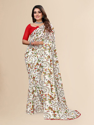 Moda Rapido Printed, Self Design Daily Wear Georgette Saree(White)