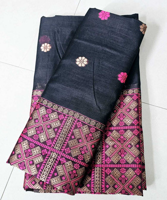 collctionmekhla Woven Mekhela Chador Pure Cotton Saree(Black)