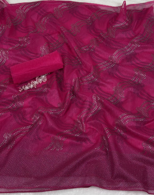 PATTARI Embellished Bollywood Net Saree(Pink)