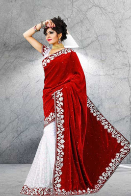 GUNHILD Self Design Banarasi Velvet Saree(Red)