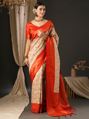 Divastri Woven Banarasi Silk Blend Saree(Cream)