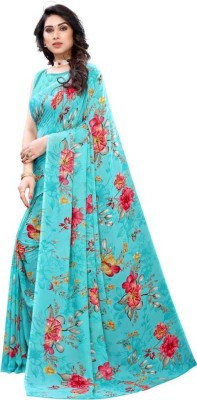 Kanooda Prints Printed Daily Wear Georgette Saree(Blue)