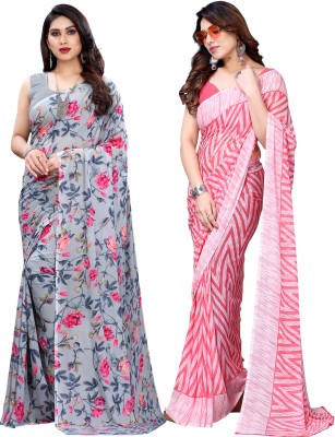 Samah Floral Print, Geometric Print, Printed Bollywood Georgette Saree(Pack of 2, Grey, Pink)