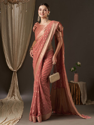 Sareemall Woven Banarasi Georgette Saree(Orange)