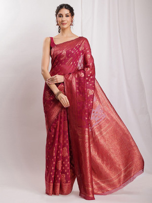 Janasya Woven Banarasi Silk Blend Saree(Pink)