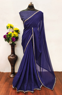 Lajamani Fashion Solid/Plain, Self Design Bollywood Georgette Saree(Blue)