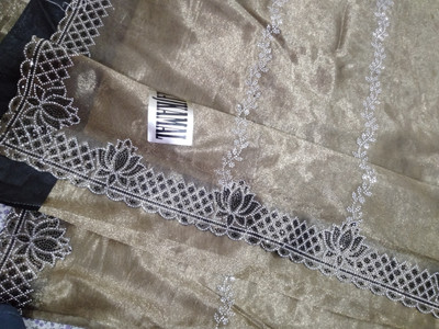 ABC Graphic Print Bollywood Silk Blend, Tissue Saree(Gold, Black, Silver)