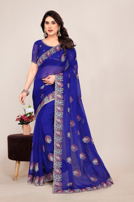 Radheradhey Printed Bollywood Silk Blend Saree(Blue)