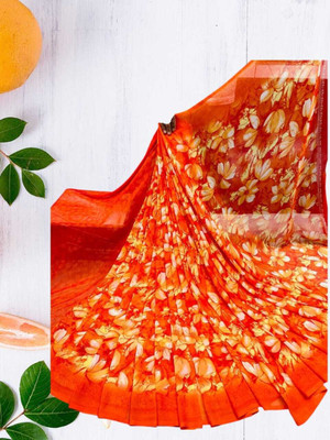 Clifton Fab Floral Print Bollywood Georgette Saree(Orange)