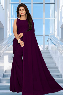 pari creation Solid/Plain Bollywood Georgette Saree(Purple)