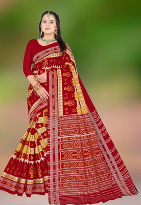 kalyani nx Printed Sambalpuri Pure Cotton Saree(Red)