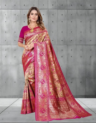 Om Creation Embellished Banarasi Pure Silk Saree(Pink)