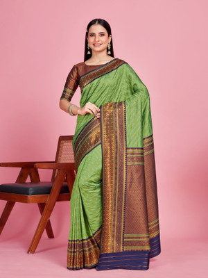 MIMOSA Woven Kanjivaram Art Silk Saree(Green)