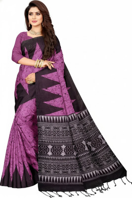 DUGGE FASHION Printed Sambalpuri Pure Cotton Saree(Pink)