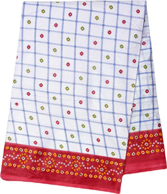SARITA SAREES Printed Bandhani Pure Cotton Saree(Red, White)
